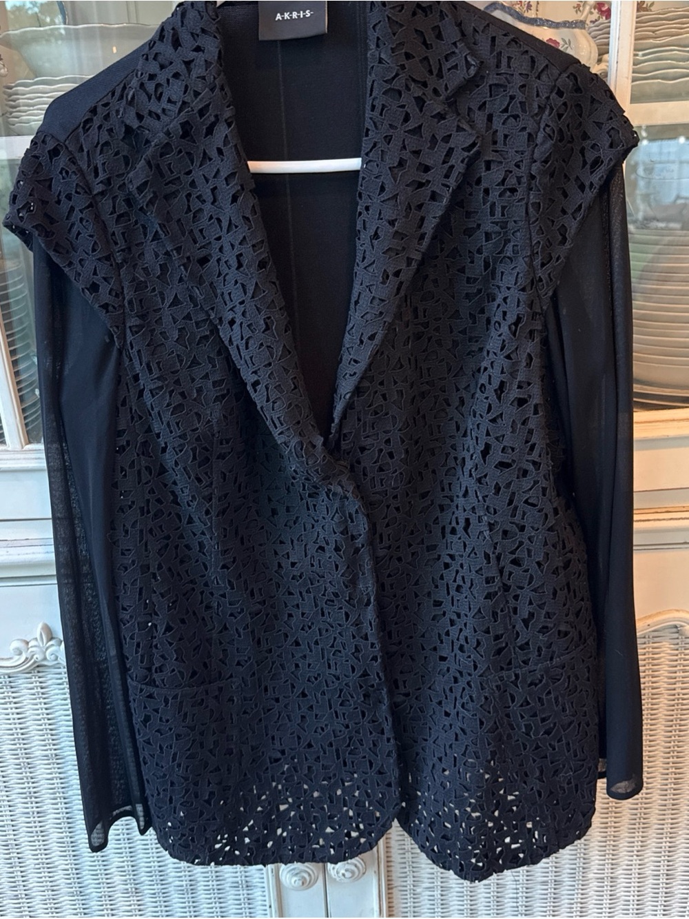 Akris Black Laser-Cut Overlay Jacket runway piece 2010 Sz 12